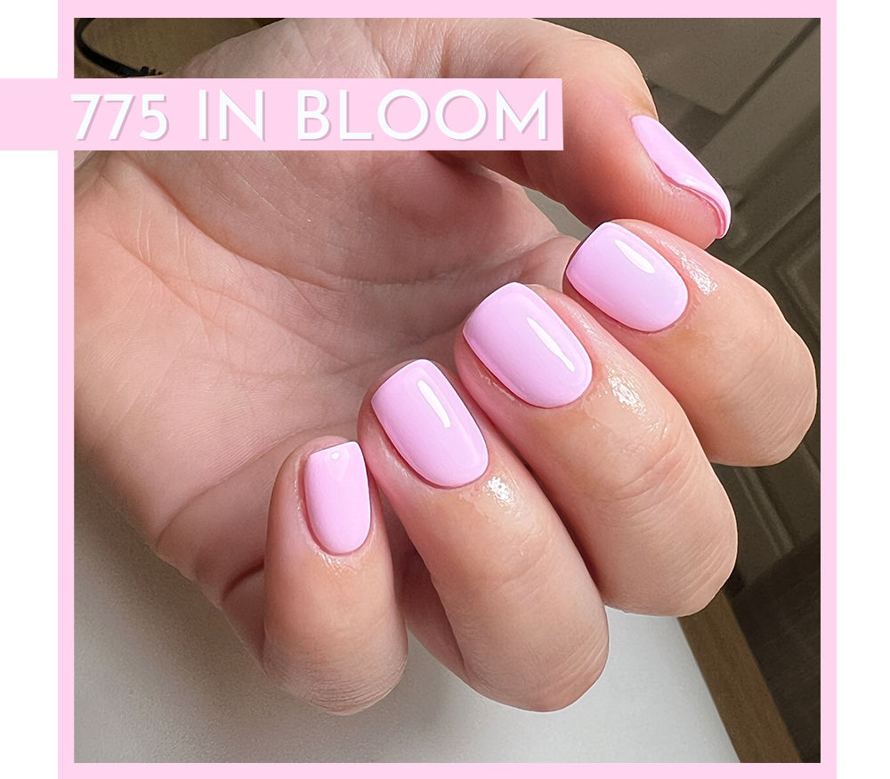 In Bloom IZ775 pastel pink gel manicure on natural nails
