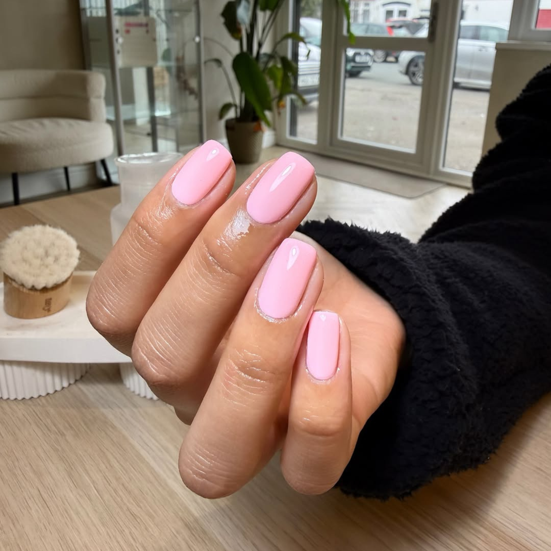 Pastel pink gel on natural nails