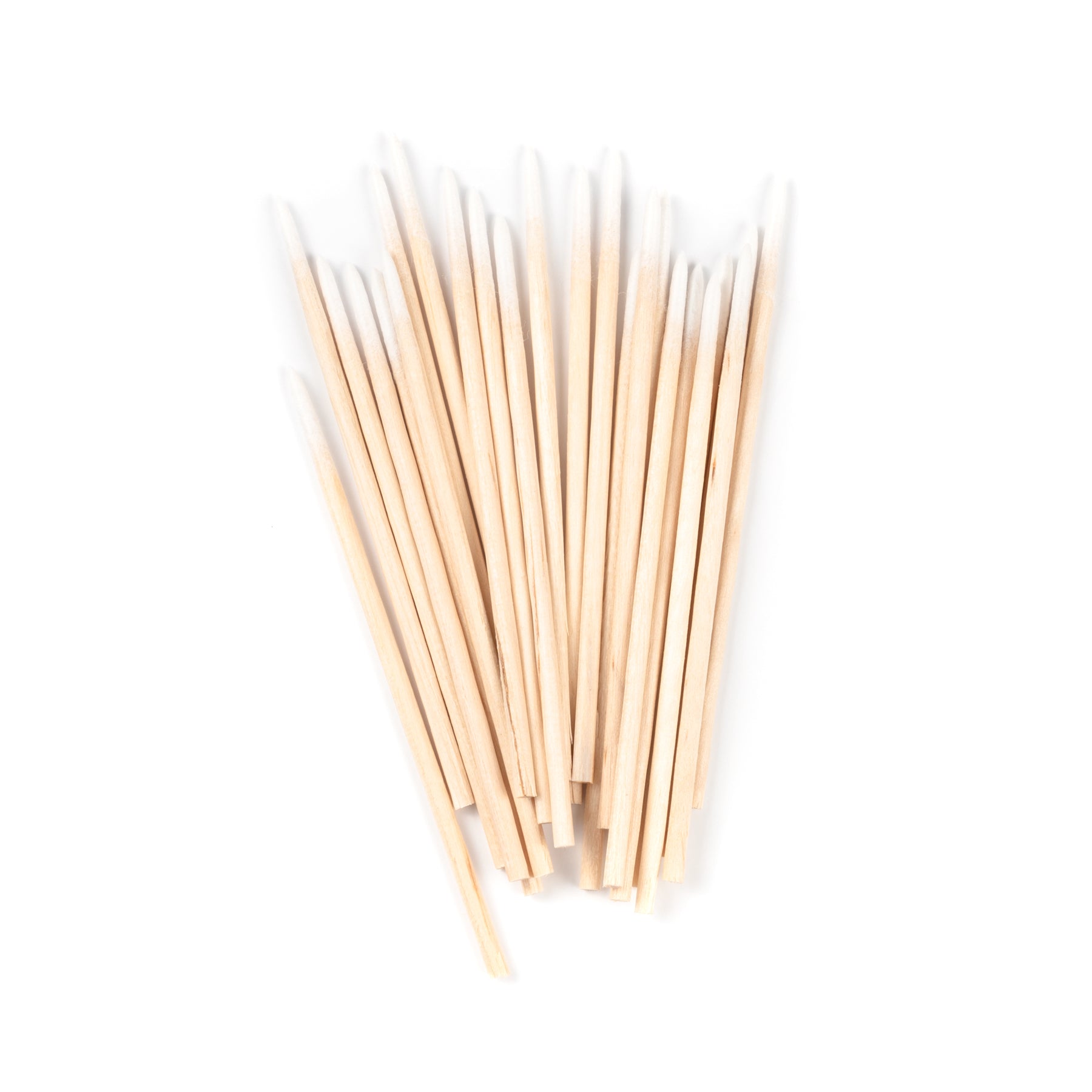 Cotton tipped Wooden manicure sticks on a white background