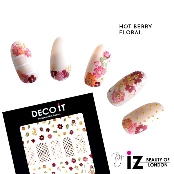 Hot Berry Floral Nail Decals
