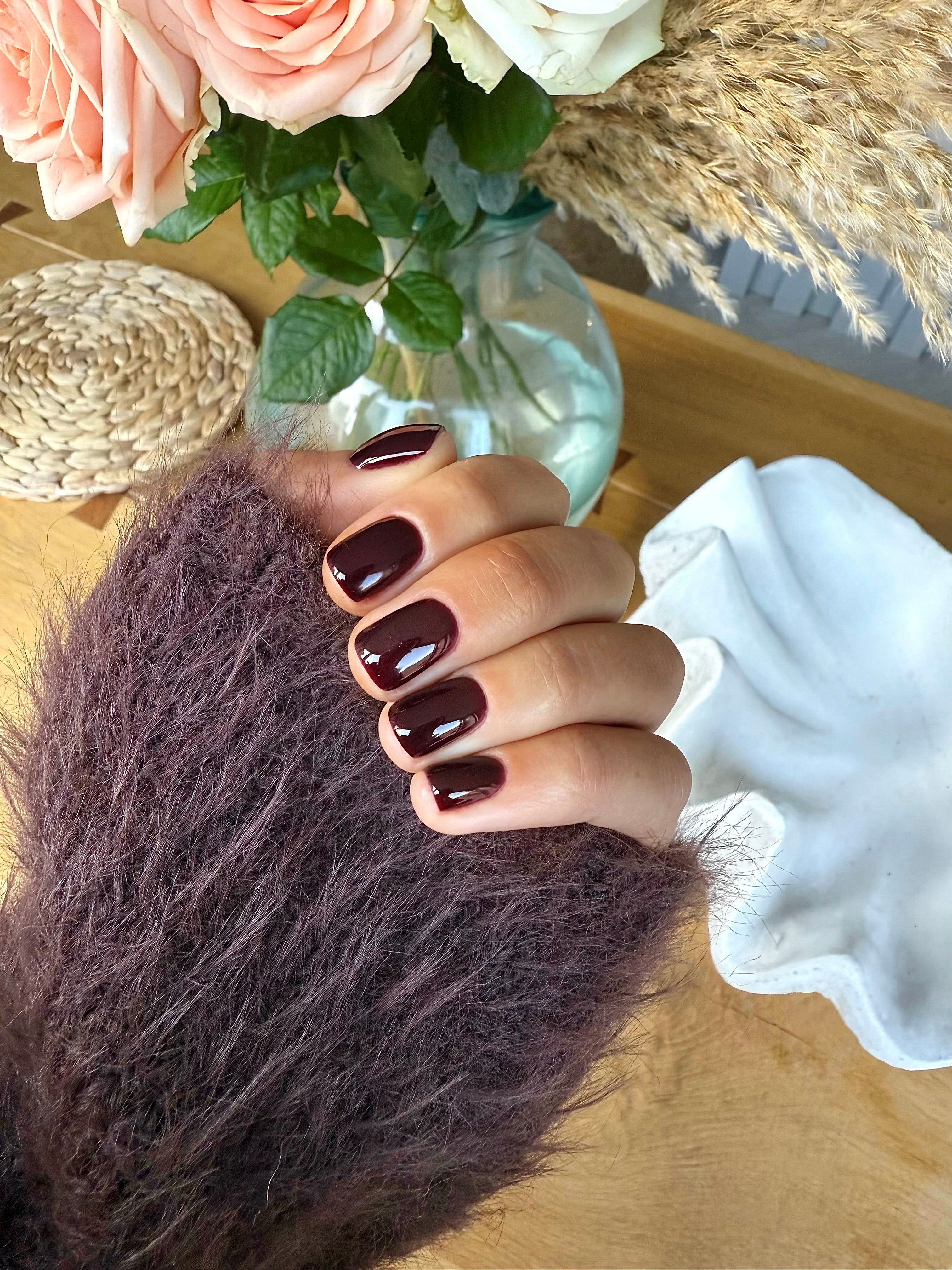 Hand with Sparkle Black Cherry Nail Gel in Endless Devotion available in Calgel and Pro Colour 