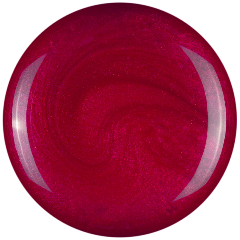 Red metallic nail gel swatch on a white background