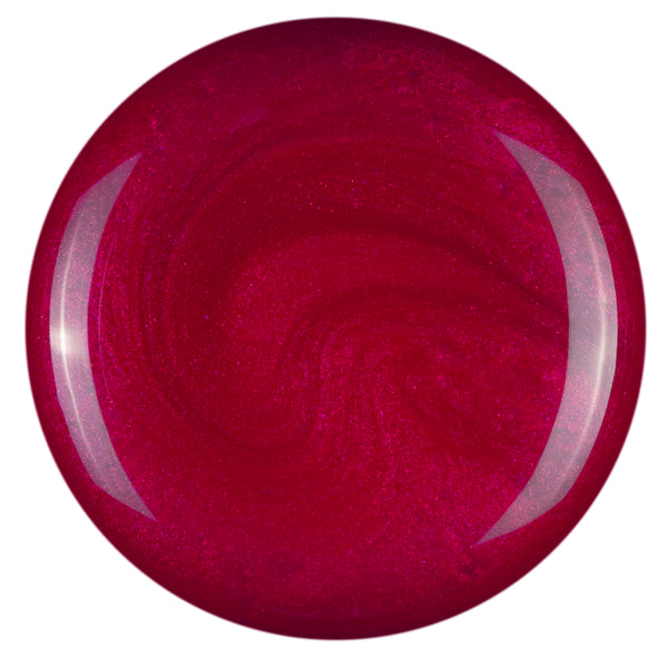 Bold Red with Pink Metallic Sheen Nail Gel Colour Swatch in Calgel Carmilla
