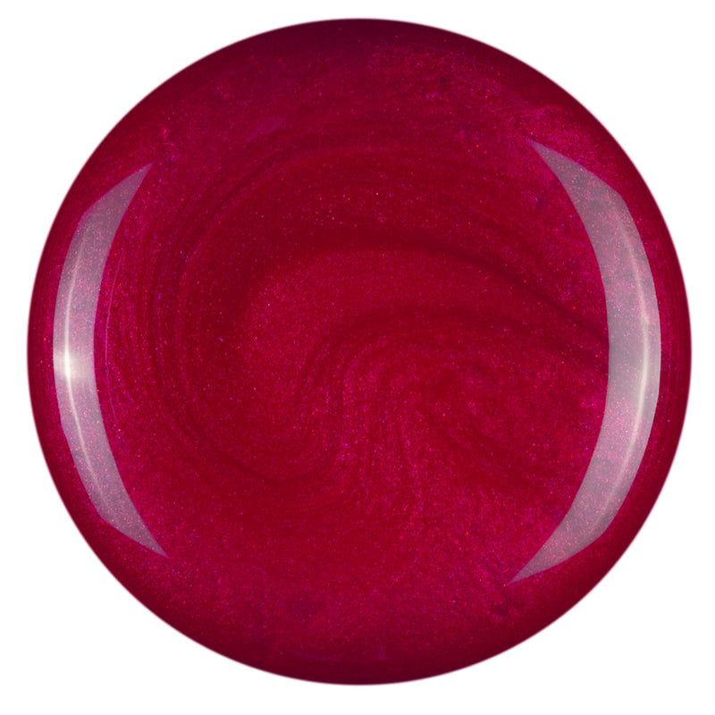 Bold Red with Pink Metallic Sheen Nail Gel Colour Swatch in Calgel Carmilla