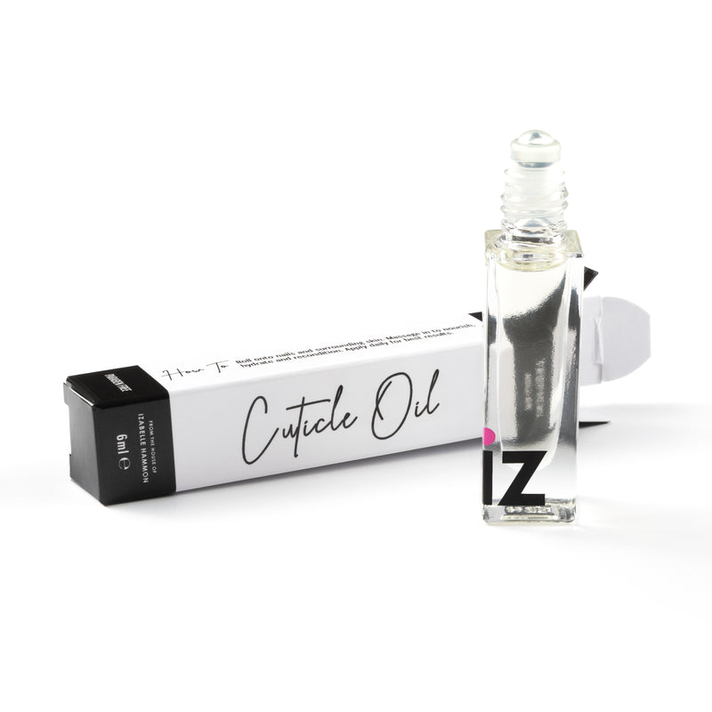 Cuticle oil packaging with a clear bottle on a white background
