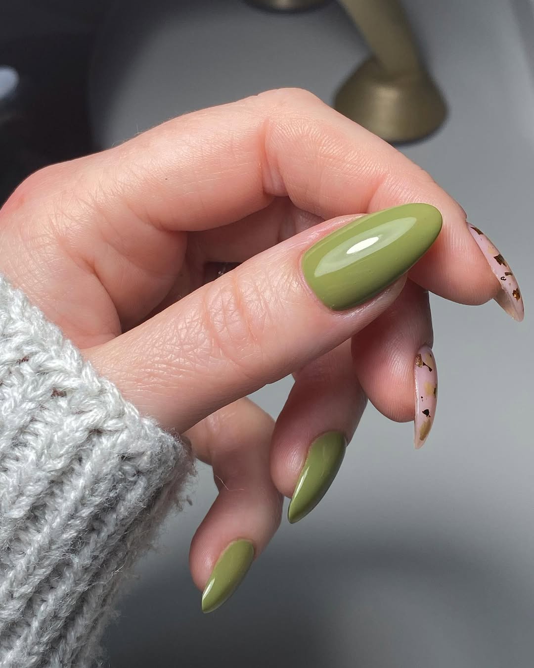 Olive Green Nails in Calgel Grounded