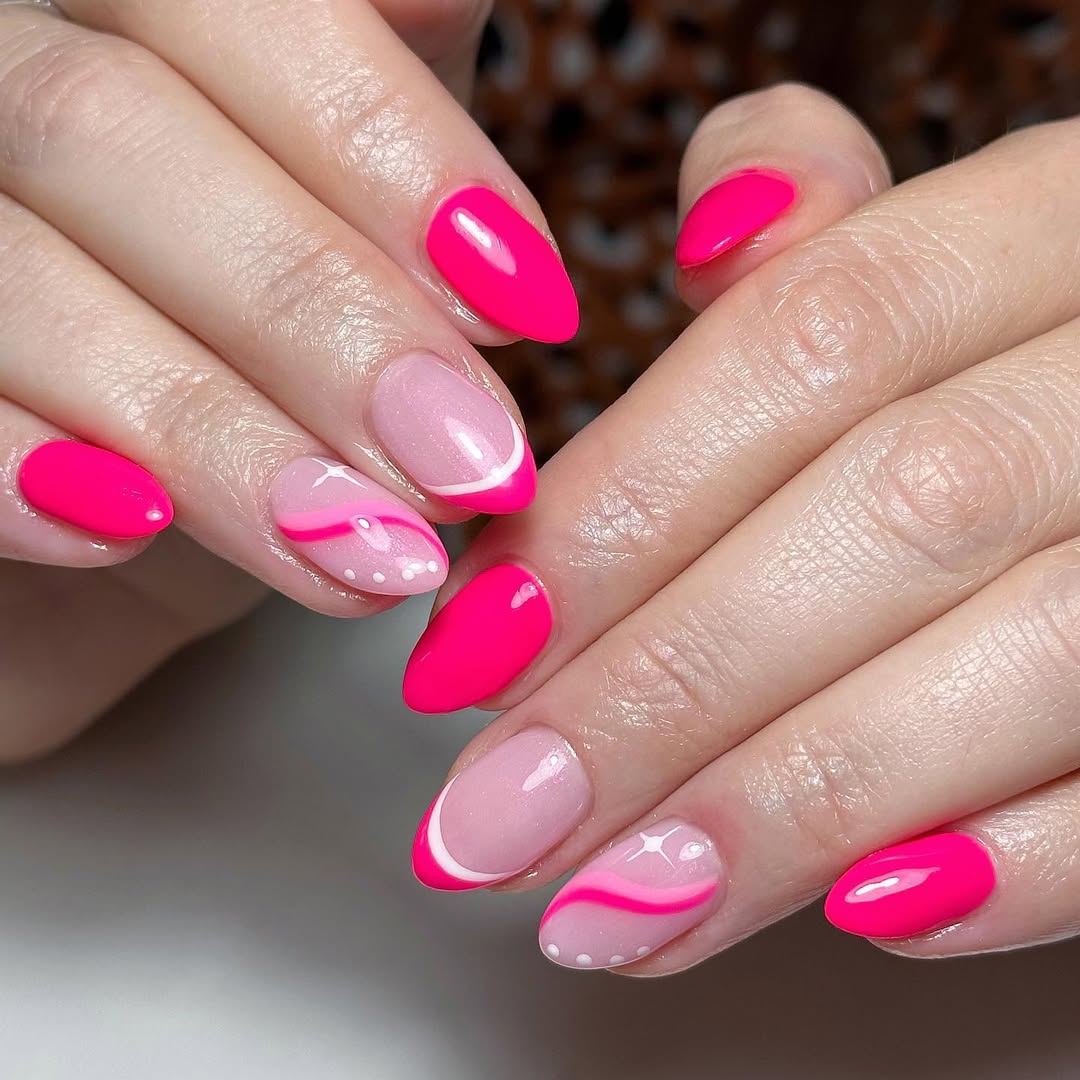 Neon Pink Gel Nails with Nail Art. Mild Case of Amnesia Calgel.