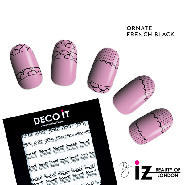 Ornate French Manicure Black Nail Decals