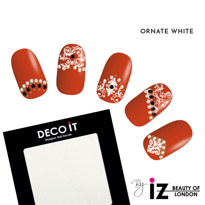 Ornate French Manicure White Nail Decals